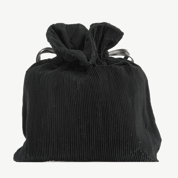 Y's Black Pleated Satin Leather-Drawstring Backpack - Picture 1 of 10
